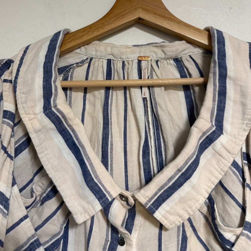 Free People Striped Button-Front Tunic Dress in Cream and Blue - Picture 11 of 11